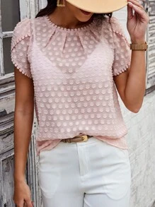 SHEIN LUNE Women's Lace Trimmed Cap Sleeve Blouse