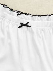 Pantalones cortos de pijama para mujer con cintura elástica de bloque de color y decoración de lazo