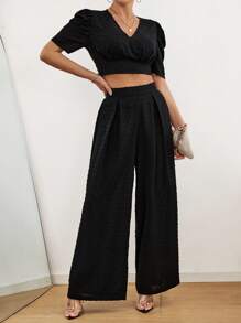 Chiquease Women Two-piece Outfits Zip Plain Casual - Hitam - View 4
