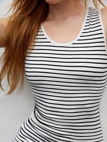 BizChic 女士條紋經典圓領無袖連身裙,側面有開衩 - 黑與白 - 查看 6