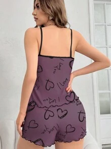 Tim & In thư Áo ba lỗ & Quần short Bộ mặc nhà - Màu tím - Xem 2