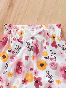 SHEIN Vintaside Kids Quần short hoa trơn có sọc hồng dễ thương cho bé gái, giản dị và đa năng, Bộ 3 món - Nhiều màu - Xem 4