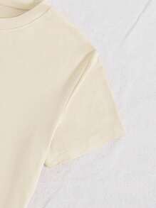 SHEIN LUNE 豹紋短袖圓領兔子圖形設計的t恤,適合於復活節假期的休閒穿著 - 杏色 - 查看 3