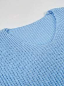 Women's Basic Oversized V Neck Button Sweaters Dressy Casual Lightweight Ribbed Knit Pullover Sweater Tops Blue
