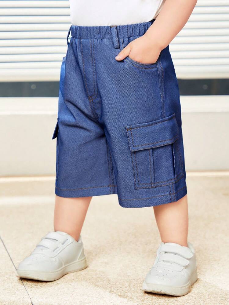 Baby Boy's Casual Solid Color 3/4 Shorts With Tool Pockets