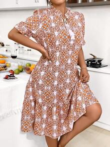 SHEIN LUNE 大尺碼女士短袖印花連衣裙