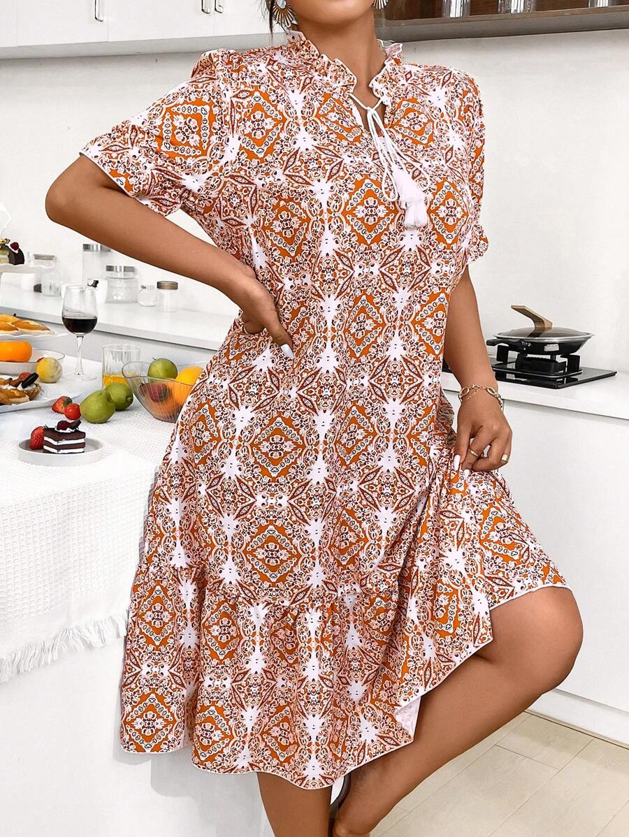 SHEIN LUNE 大尺碼女士短袖印花連衣裙