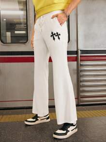 Manfinity VCAY Men's Cross Print Knit Casual Pants - White - View 1