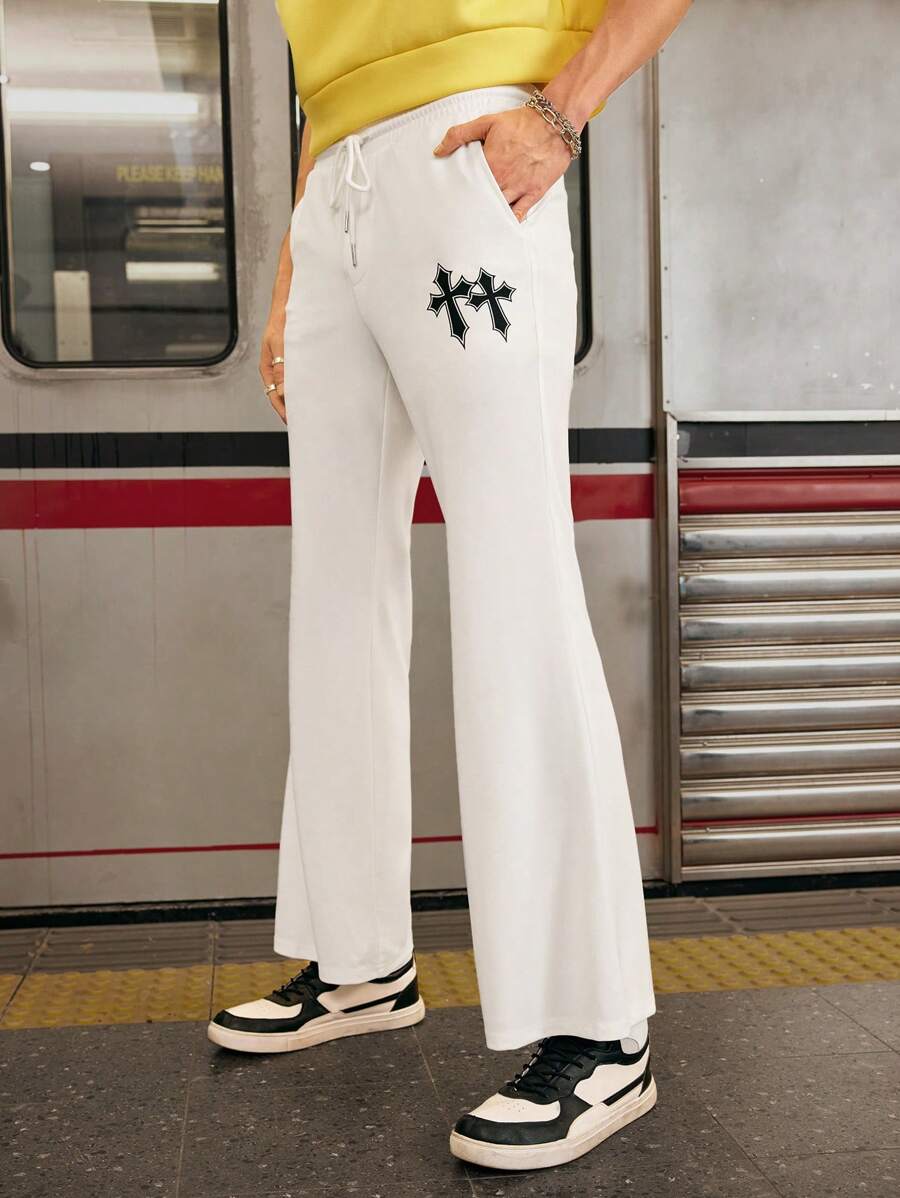 Manfinity VCAY Men's Cross Print Knit Casual Pants - White - View 1