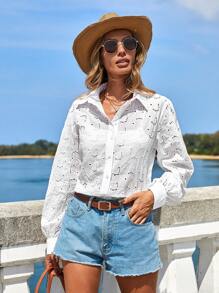 RueChic Embrodery Women Blouse - White - View 3