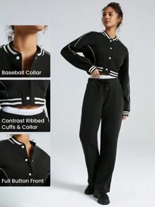 GLOWMODE Everyday Fleece Button Boxy Baseball Sports Jacket Daily Lounge Cropped Length