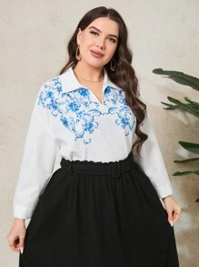 Mulvari Plus Size Printed Drop Shoulder Casual Shirt - White - View 3