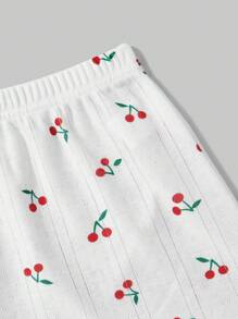 ROMWE Kawaii Cherry Print Knit Cami Pajama Set For Women, School - Multicolor - View 3
