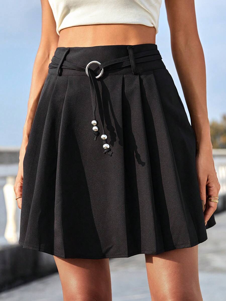 EURMUSE 純色百褶休閒裙