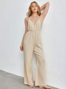 Ocili Leisure Backless Halter Neck Jumpsuit For Home Wear - Khaki - View 3