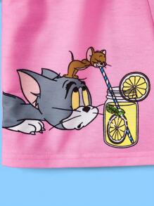 TOM & JERRY X SHEIN 少女可愛卡通印花套裝 - 粉色 - 查看 10