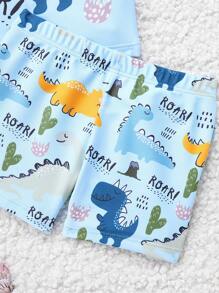 Baby Boy Dinosaur Print Short Sleeve Swimsuit Set With Sun Hat, Summer  Getaway,Holiday,Travel,Relax,Summer,Holiday