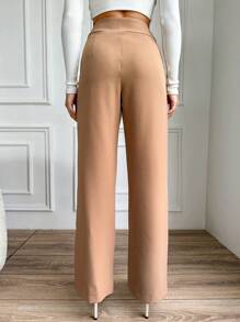 EURMUSE Women's Solid Color Pleated Trousers - Beige - View 2