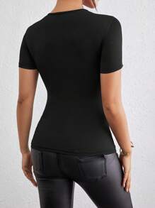 SHEIN Unity Camiseta De Manga Corta Sólida Ajustada Con Mangas Huecas