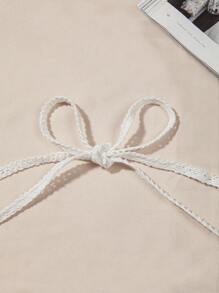 SHEIN Swim Summer Women's One Piece Knitted Cover Up Top With Back Knot And Halter Hook - White - View 3