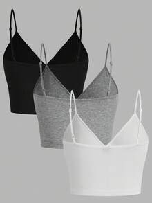 SHEIN EZwear 3入組女式v領十字交叉設計貼身短上衣 - 彩色 - 查看 2