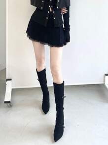 DAZY Women's Solid Color Lace Patchwork Mini Skirt Summer