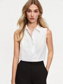 BizChic CAMISA DE DOBLE BOTONADURA TEJIDA 2 EN 1 PARA MUJER, ROPA CASUAL DE OFICINA PARA MUJERES