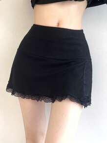 DAZY Women's Solid Color Lace Patchwork Mini Skirt Summer