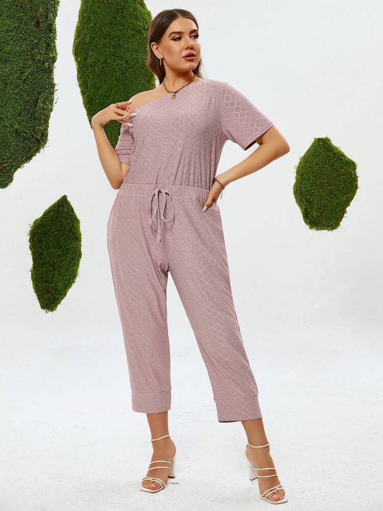 Plus Size Solid Color Asymmetrical Neck Jumpsuit