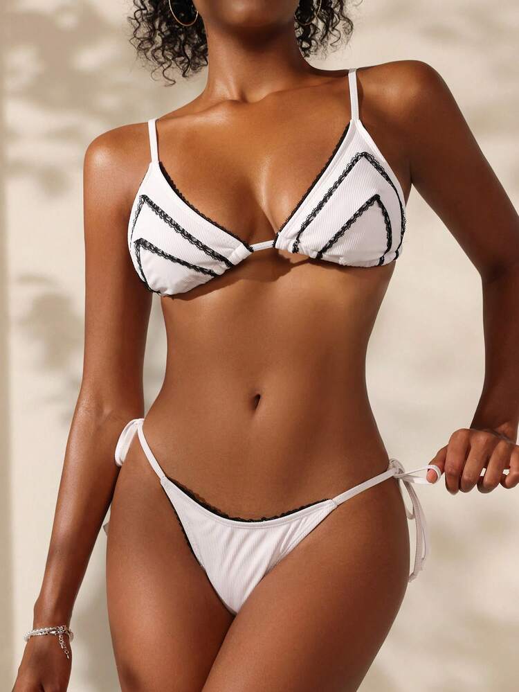 Summer Women's Lace Splice Bikini Set With Separated Top And Bottom Wedding