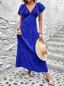 Breezaya Einfarbiges Kleid Mit Rüschenbesatz Und Tiefem V-ausschnitt