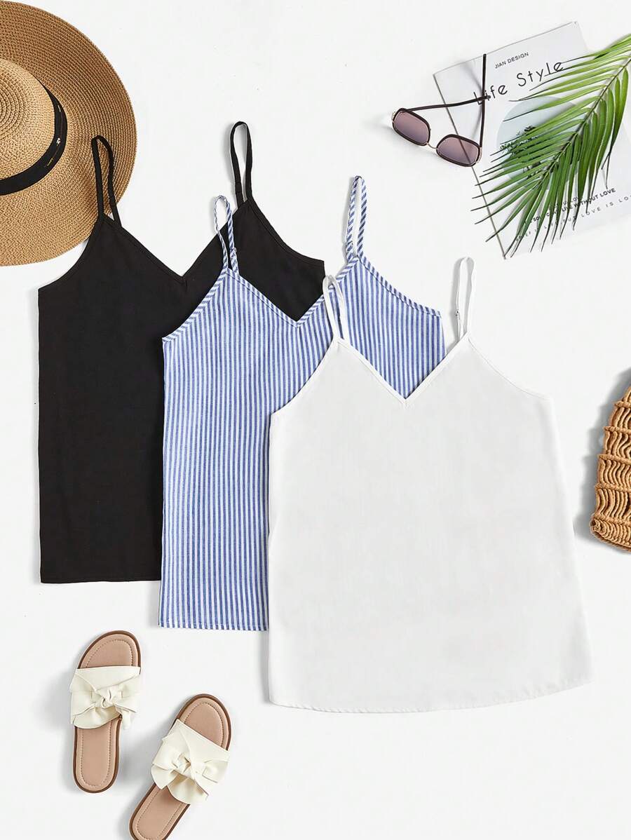 SHEIN VCAY 女士單色條紋背心上衣