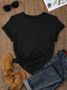 INAWLY Women's Funny Face Printed Short Sleeves T-Shirt With Slogan BOY MOM CLUB Graphic Tees Women Tops - Black - View 2