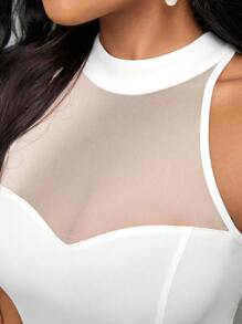 SHEIN Lady Mono De Cuello Halter Con Malla Para Mujer - Blanco - Ver 7