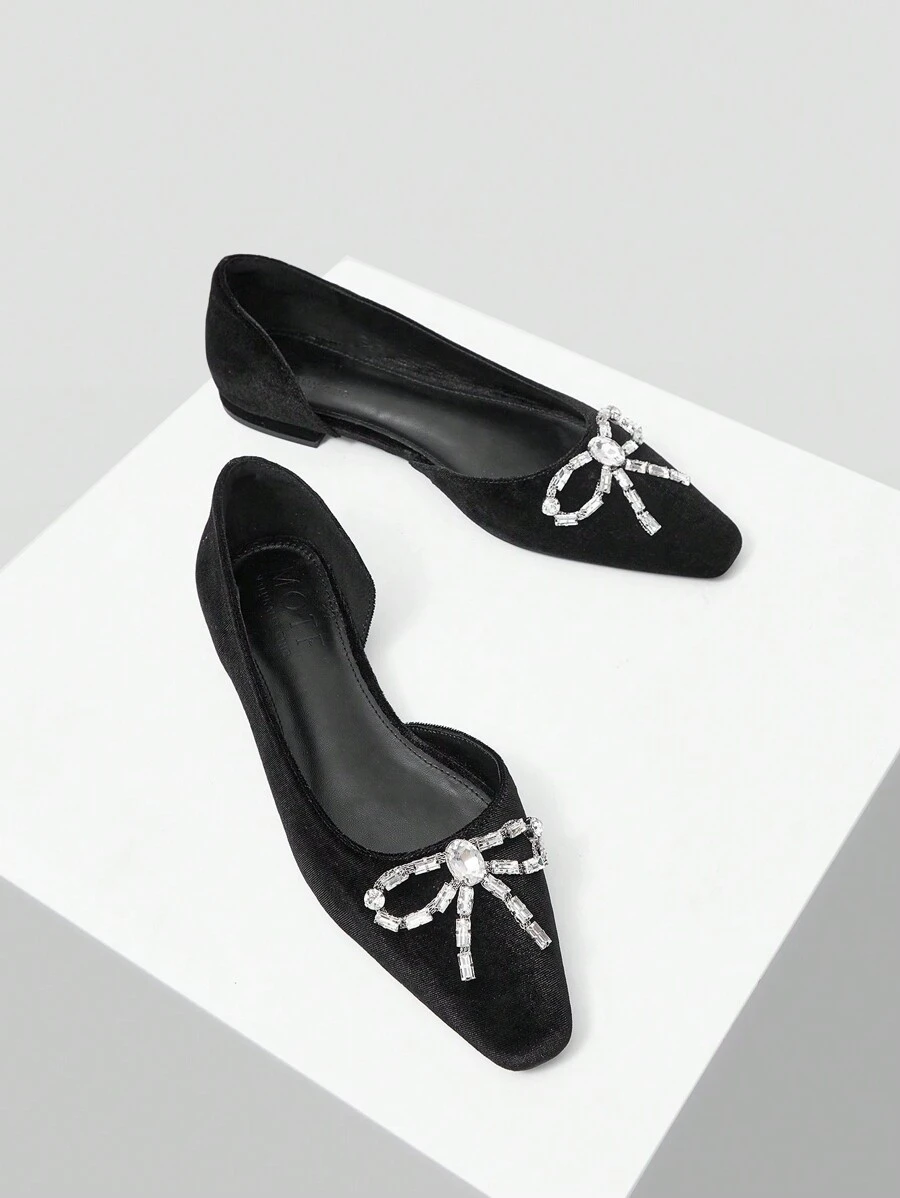 MOTF PREMIUM Bowknot Pha lê Thoải mái Của phụ nữ Giày phẳng - màu đen - Xem 1