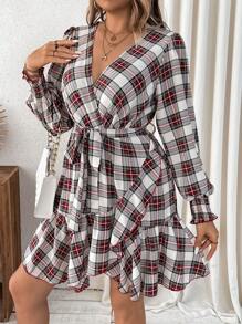 Calvaya Kích thước lớn Kẻ sọc Bọc Tay áo lồng đèn Đầm - Nhiều màu - Xem 4