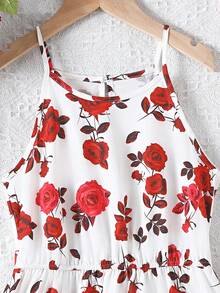 Cô gái Hoa hồng In Dây đeo Mì Ý  Đầm - Đỏ - Xem 4