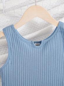 SHEIN Cô gái Tween Dệt kim Màu thuần Top Cây trồng & Lỏng lẻo Dệt kim Rộng chân Quần Bộ - Màu xanh lam - Xem 3