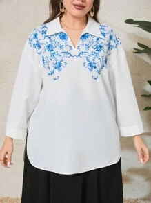 Mulvari Plus Size Printed Drop Shoulder Casual Shirt - White - View 6