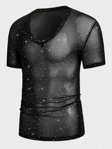 FeverCity 男士鑽石裝飾網眼t恤 - 黑色 - 查看 1