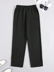 SHEIN Teenage Boys' Casual Loose Fit Drawstring Waist Sweatpants With Brand Label, Summer