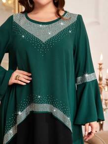 Al Najma Ropa Árabe Para Mujeres De Talla Grande Con Decoración De Diamantes De Imitación Y Mangas Acampanadas - Multicolor - Ver 6