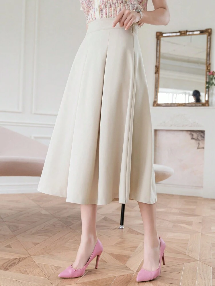 Mid-Length A-Line Pleated Skirt Summer