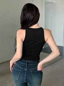 DAZY Của phụ nữ Màu thuần Crisscross Áo hai dây - màu đen - Xem 2