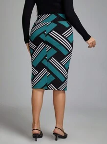 SHEIN Clasi Plus Size Wide Waistband Striped Skirt