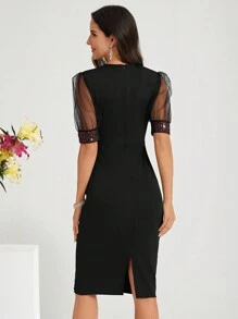 SHEIN Clasi 女士透明網紗泡泡袖緊身連身裙 - 彩色 - 查看 7