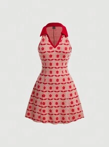 SHEIN MOD Đỏ  Retro Đan Của phụ nữ Váy không tay - Đỏ - Xem 1