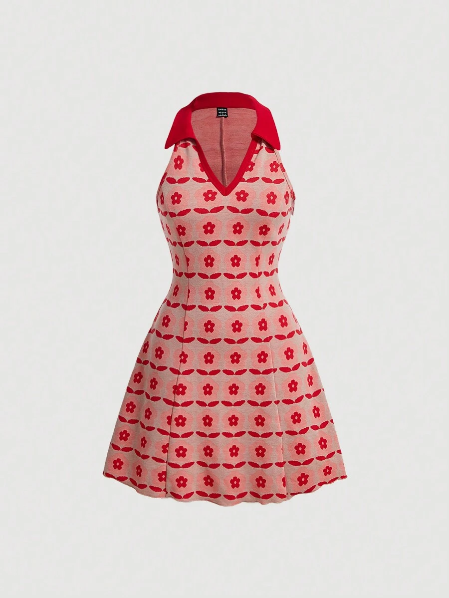 SHEIN MOD Đỏ  Retro Đan Của phụ nữ Váy không tay - Đỏ - Xem 1