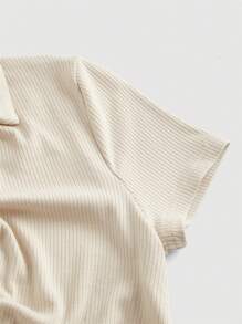 SHEIN MOD 女士短袖打褶不對稱下擺t恤 - 杏色 - 查看 3