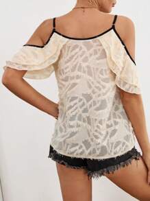 Chiquease 女性露肩襯衫,配有荷葉邊緣細節 - 杏色 - 查看 2